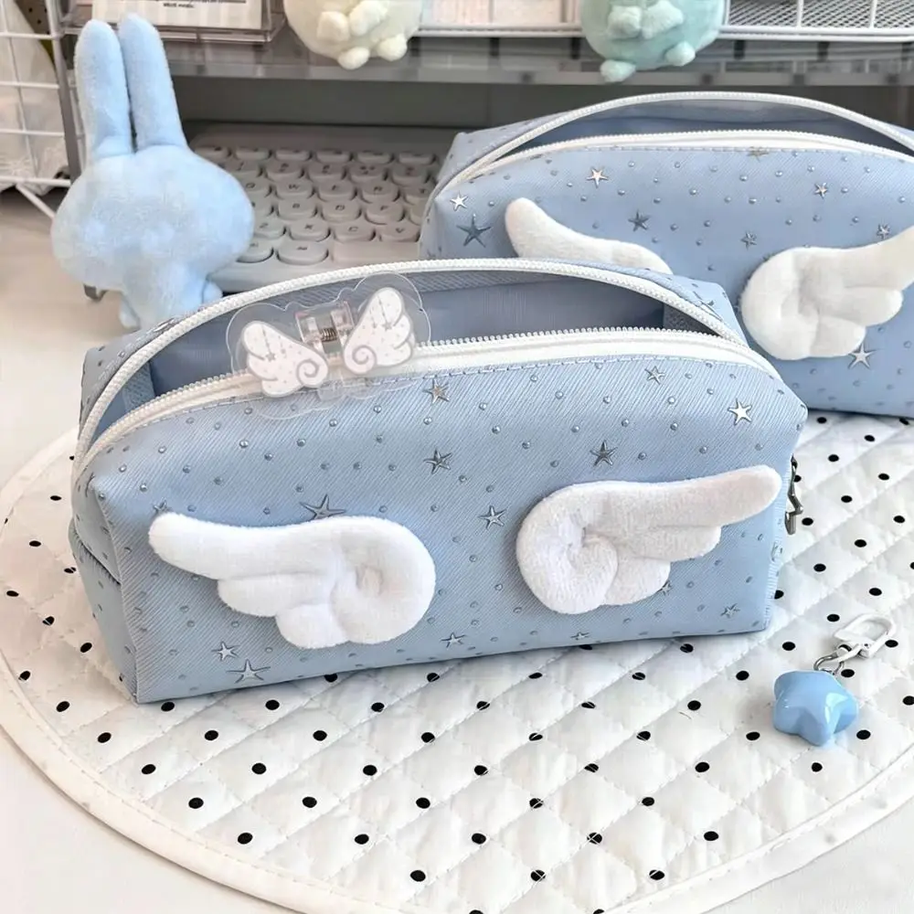 Estuche para lápices con alas de ángel estilo INS, bolsa portátil de gran capacidad para bolígrafos, bolsa de papelería, regalo