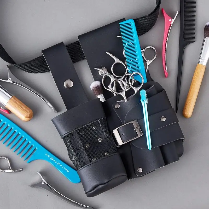

New Barber Hair Scissor Bag Clips Comb Case Hairdressing Barber Holster Bags Holder Tool Salon Waist Pack Belt PU Leather Bag