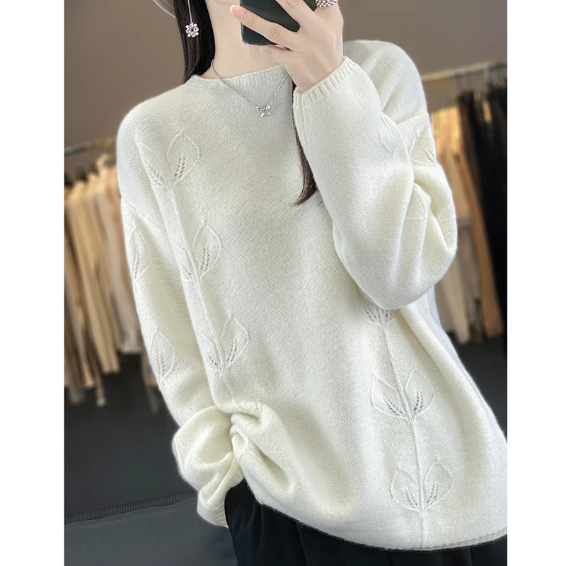 Cashmere sweater female 100 pure cashmere loose sweater new round neck wool bottoming shirt thickness