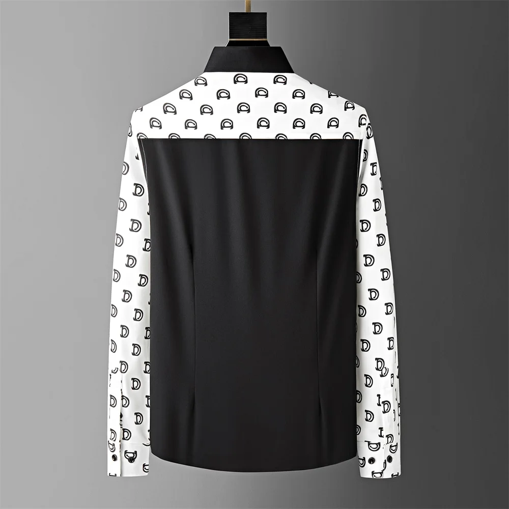 Luxury Fashion Patchwork Shirt Men Long Sleeve Casual Business Dress Shirts Streetwear Social Party Tuxedo Blouse Men Clothing