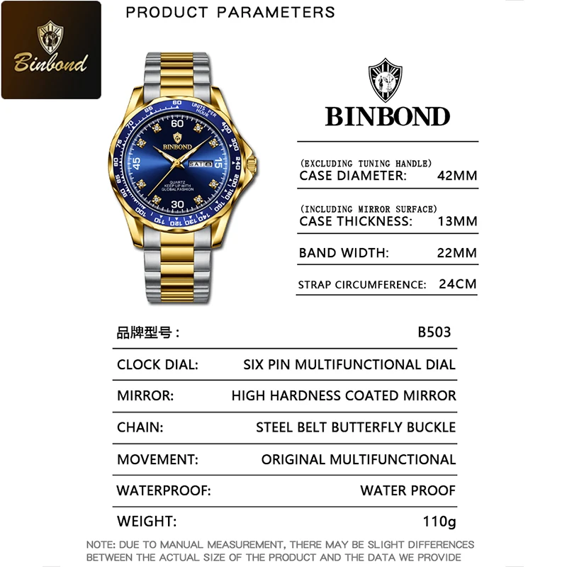 BINBOND оригинальные военные мужские наручные часы кварцевые часы с датой недели для мужчин водонепроницаемые светящиеся мужские часы из нержавеющей стали Reloj