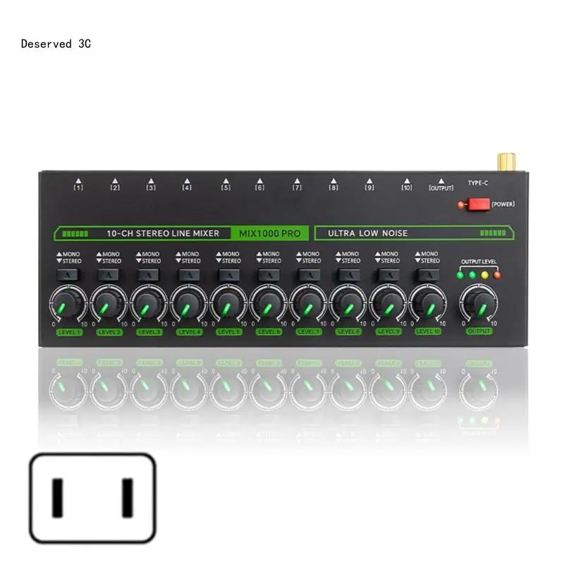 

Professional Low Noise 10 Channel Line Stereo Mixer 10 Input 1 Output 5V RGB Mixer Microphones Guitar Keyboards Mixer