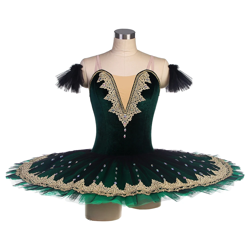 Dance Favourite Ballet Tutus BLL558 Green Velvet Bodice Pre-professional Ballet Tutu with Gold Trims Green Tutus