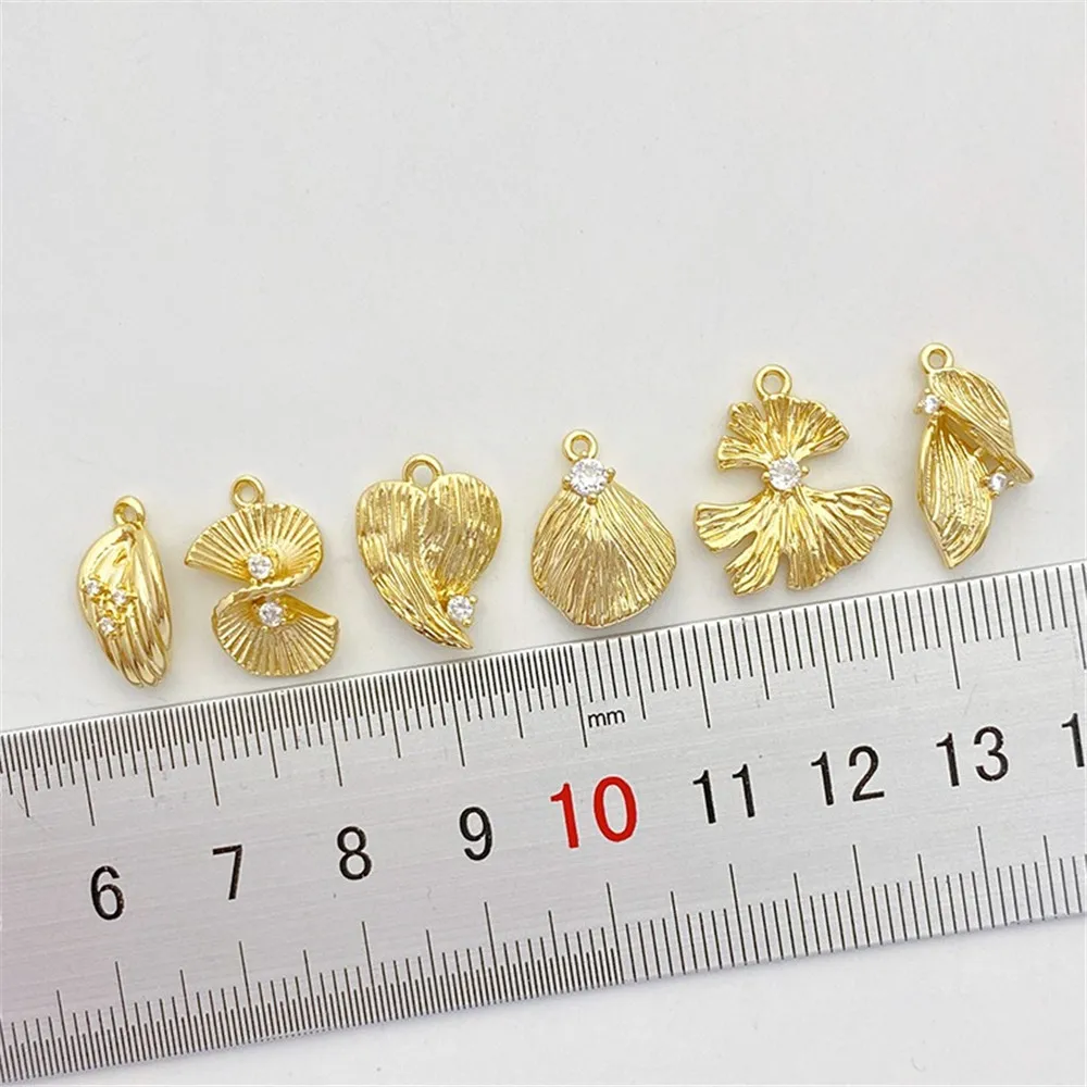 14K Gold Inlaid Zirconium Ginkgo Heart Leaf Pendant, Handcrafted DIY Bracelet, Necklace, Jewelry Material L536