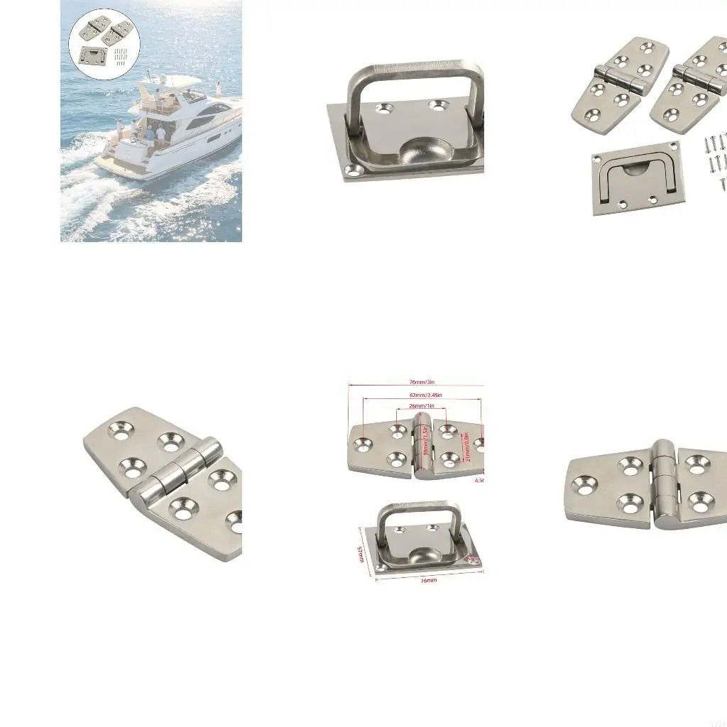

3 Piece Set Of 316 Marine Grade Stainless Steel Hinges And Square Pull Handles For Ship Cabin Entry X37F