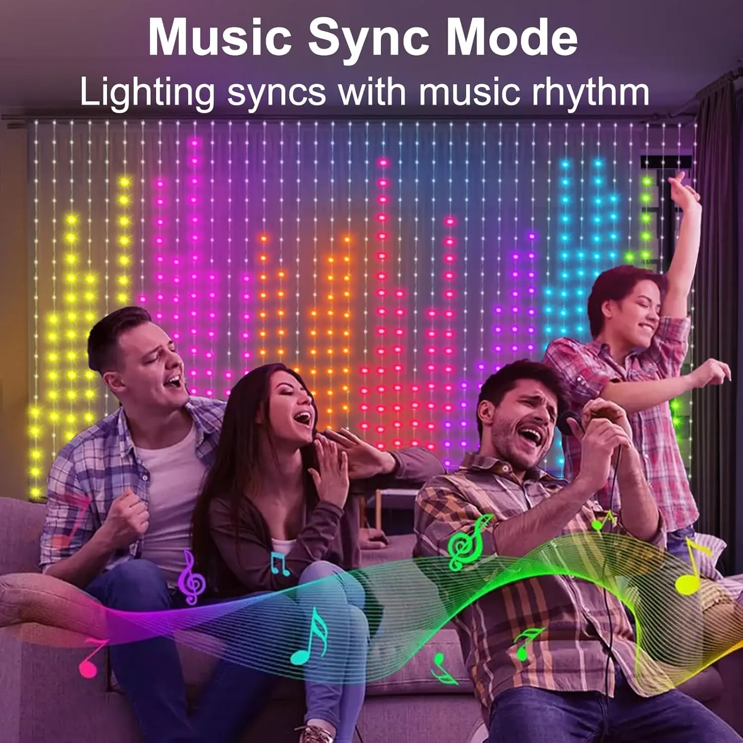 Rideau lumineux intelligent RGB 400LED, avec musique, commandes app et télécommande, lumières de fête LED pour mariage/saint valentin/anniversaire