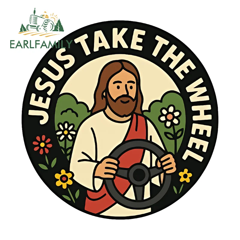 EARLFAMILY Jesus Take The Wheel Car Stickers And Decals DIY Characters Skateboard Surfboard Decals Scratch Proof Fashion Decor