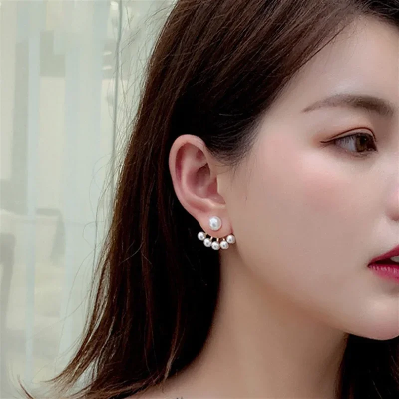 Elegant Fashion  pearl  fan-shapedstud Earrings  for Women Girl Gift Jewelry Wholesale image 6