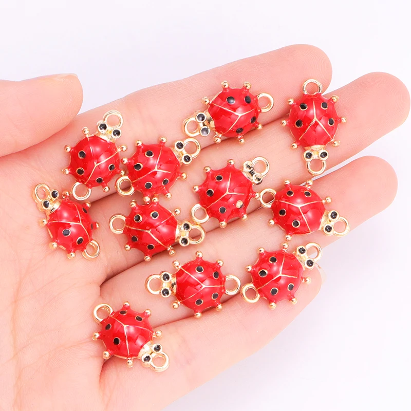 10Pcs Gold Plated Red Enamel Ladybug Charms Aesthetics Accessories Pendants Jewelry Making DIY Handmade Bracelet Necklace Crafts