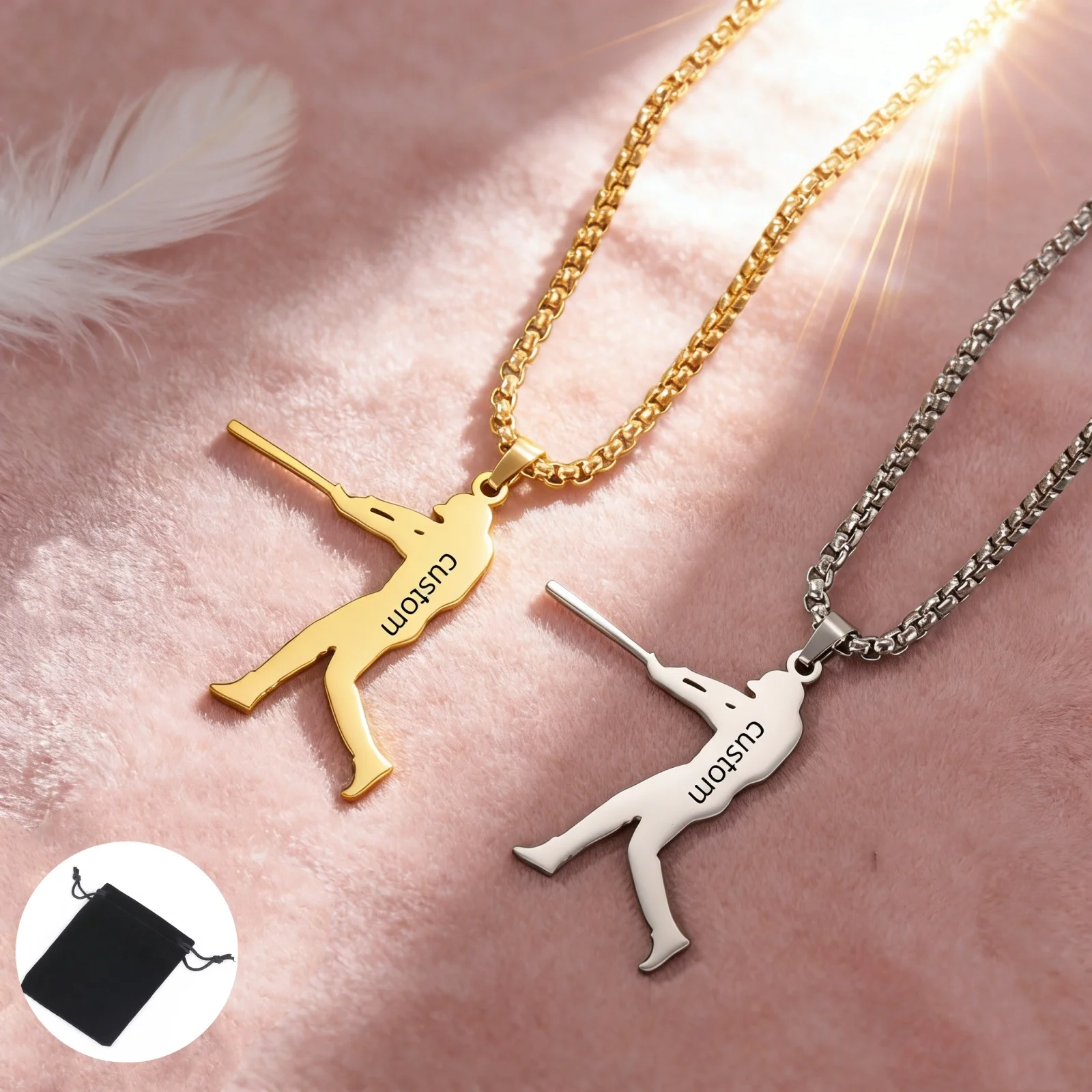 Customized Name Date Baseball Batsman Necklace Stainless Steel Personalized Catcher Batsman Sports Player Necklace Jewelry Gift