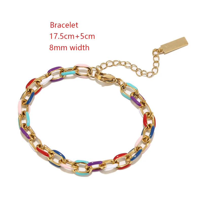 1pcs Stainless Steel 8mm Rolo Cable Link Chain Bracelet O Shape Enamel Curb Cuban Necklaces For Chokers Solid Metal Jewelry