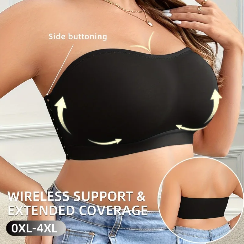 

Wirefree Strapless Bra for Plus Size Women, Ultra Comfortable Seamless Bandeau Top with Side Hook, L to 5XL