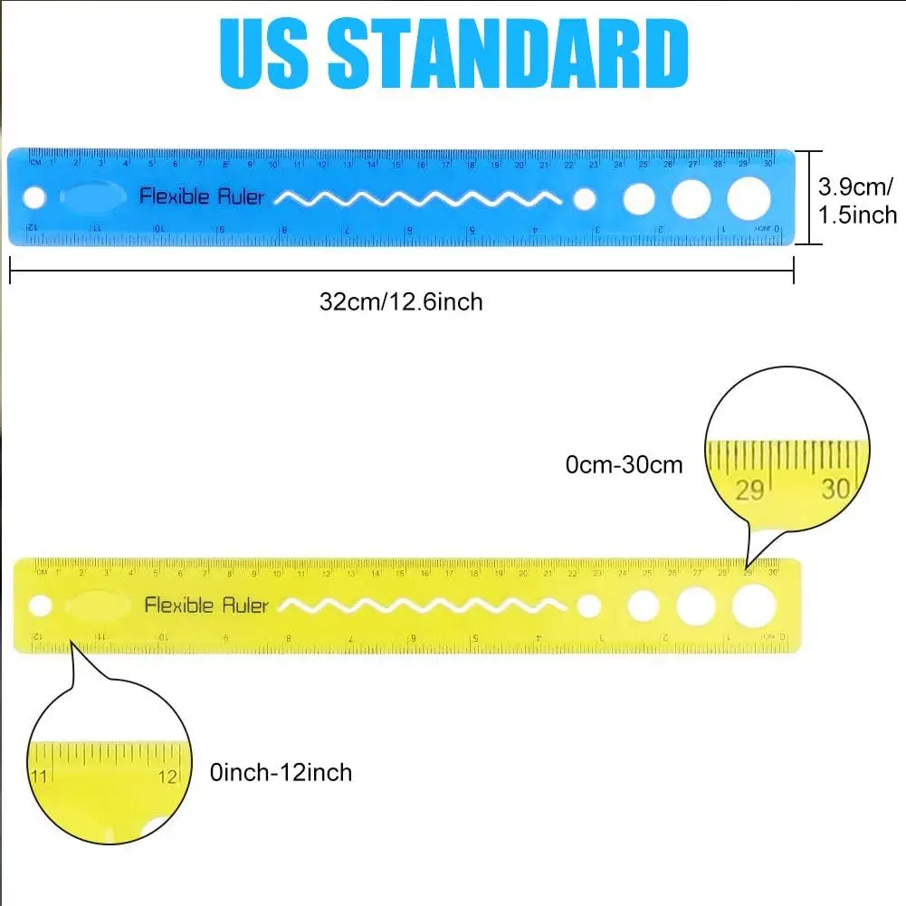 Penggaris Bening 30CM/12 Inci Penggaris Karet Fleksibel Dapat Ditekuk Skala Ganda Penggaris Plastik Lurus Transparan Tahan Pecah, 12 Lipat