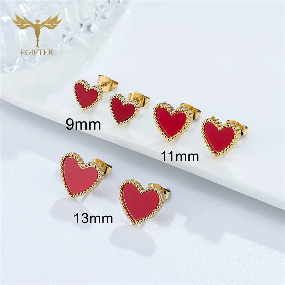 12 paires de boucles d'oreilles minimalistes en forme de cœur d'amour rouge, bijoux en acier inoxydable, accessoires pour femmes et filles, cadeaux de saint-valentin, vente en gros