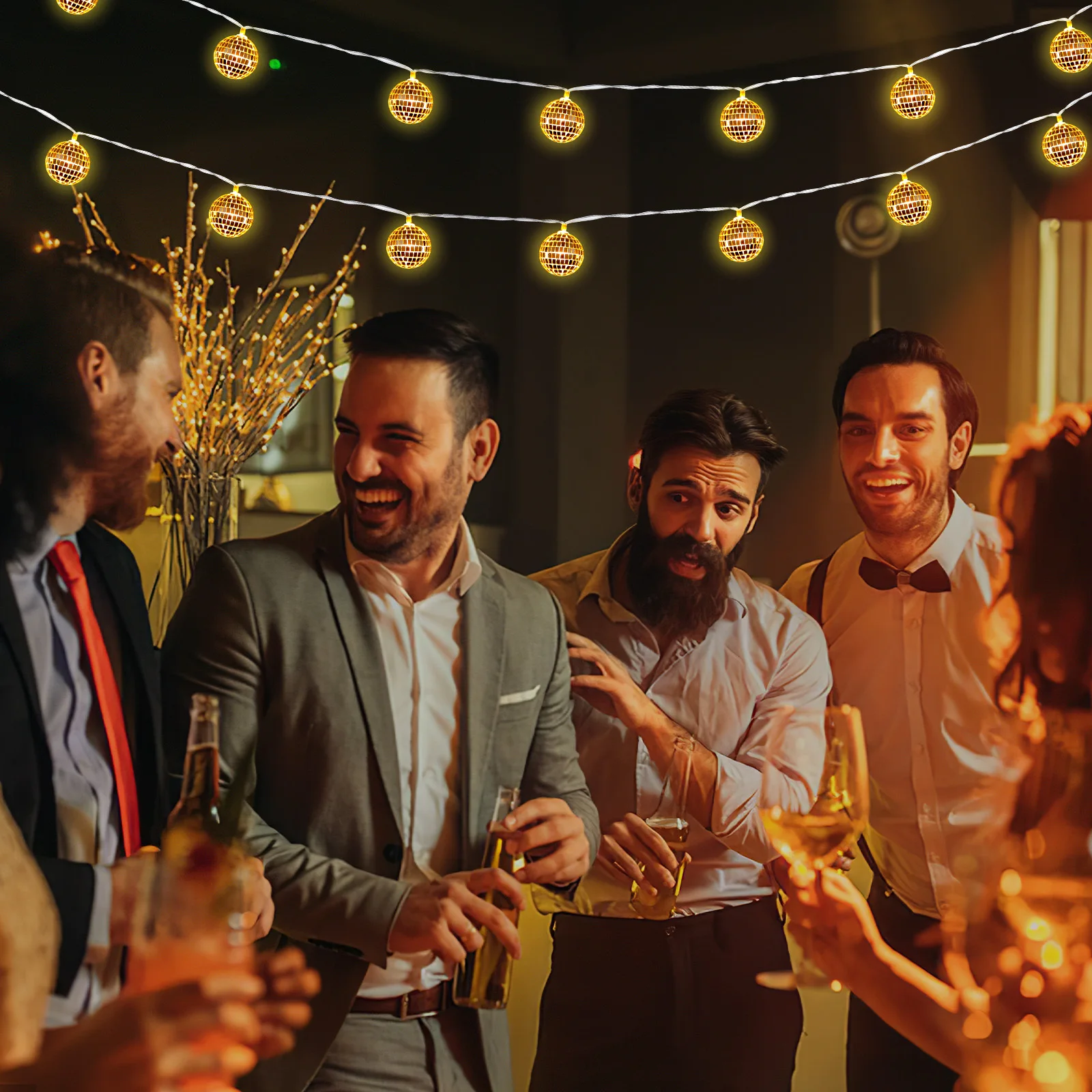 1 مجموعة مرآة ديسكو الكرة LED سلسلة ضوء الزجاج الزخرفية شنقا ضوء للخارجية داخلي حزب مهرجان الديكور #3