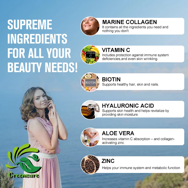 Greensure Marine Collagen Capsules - Preserve Beauty and Youth - Promote Firm Skin, Strong Nails&Hair, Healthy Joints