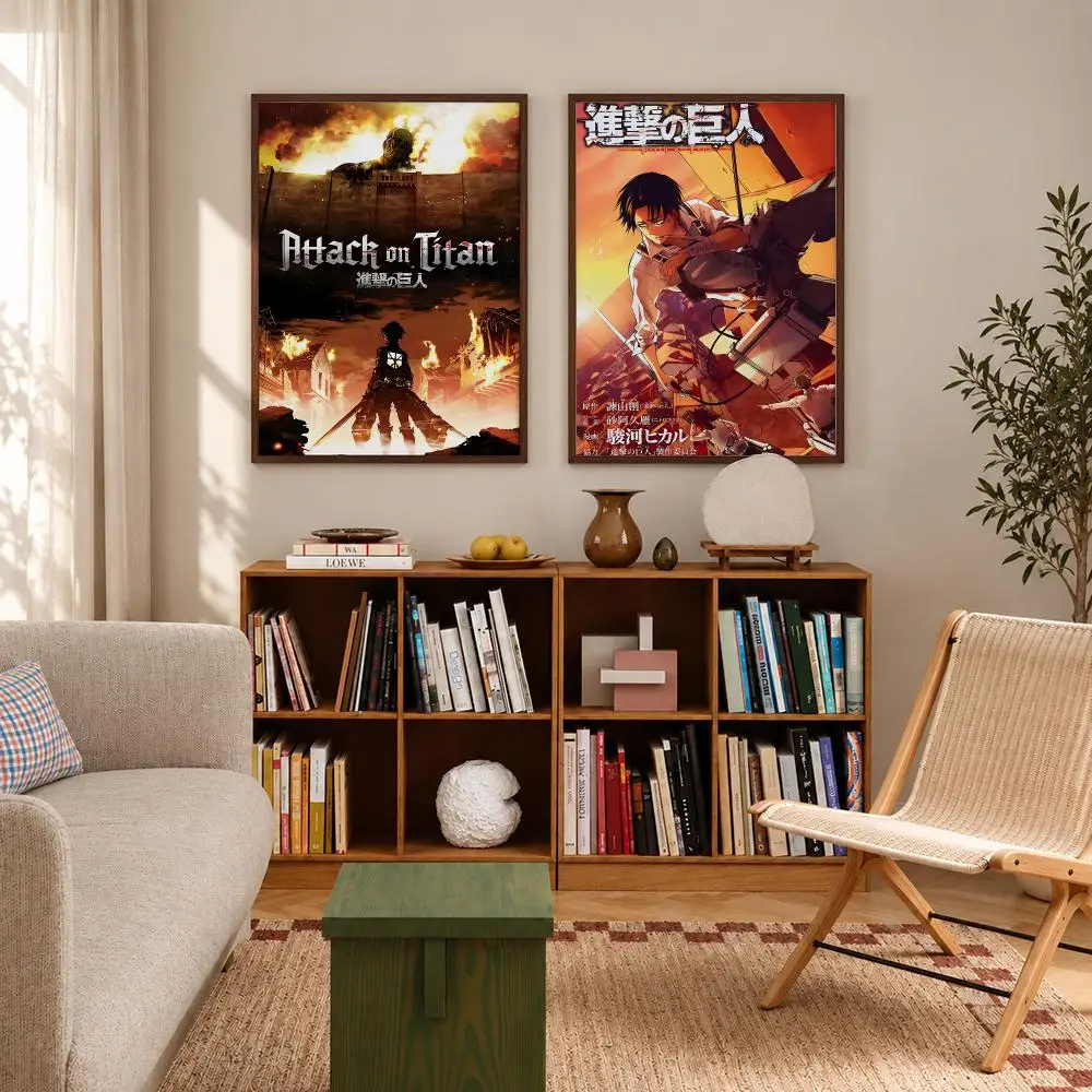Dark Epic Action Anime Attack on Titan Poster Self‑Adhesive Waterproof Poster Sticker Coffee House Bar Wall Art Home Decor