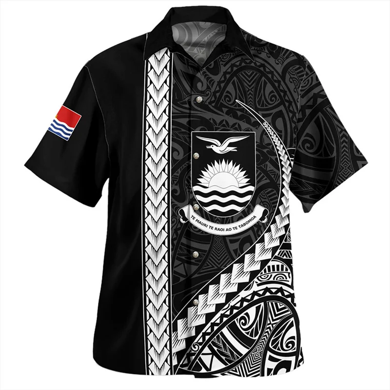 Harajuku Summer New 3D The Republic Of Kiribati National Flag Printing Shirts Kiribati Emblem Graphic Short Shirts Men Clothing