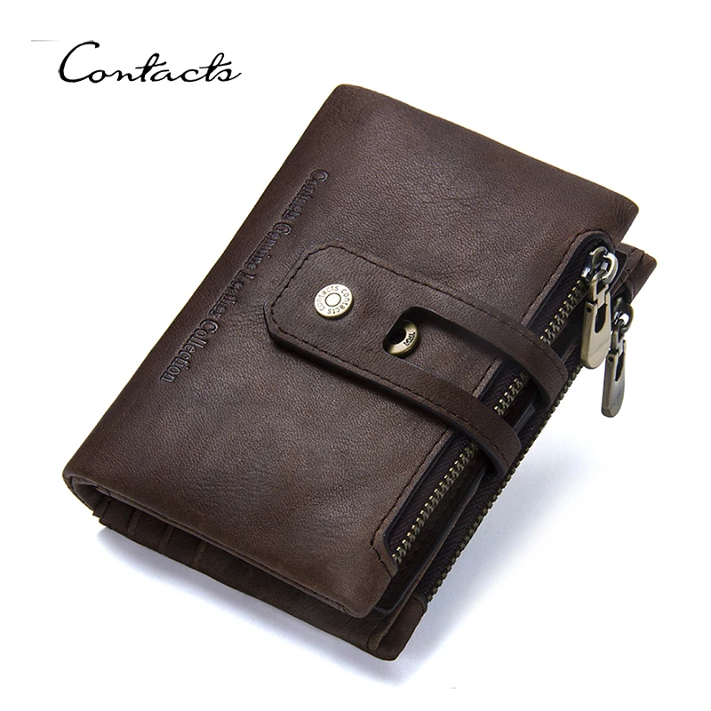 CONTACT\'S Genuine Leather Men Wallet Short Bifold Casual Men\'s Wallet Zipper Coin Purses Card Holder Money Clip Men Wallet