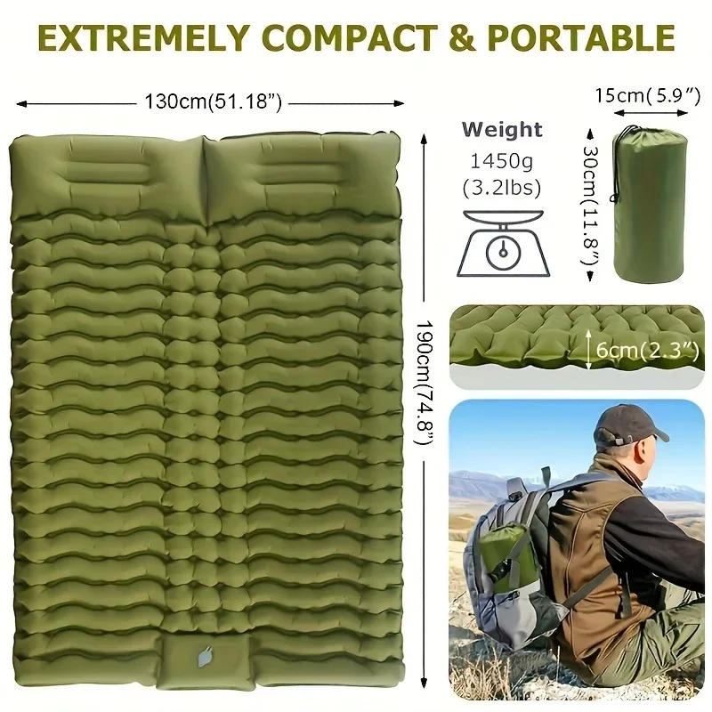 2025 New Outdoor Travel Mat for 2 People Double Inflatable Sleeping Mat for Camping, Sleeping Mat with Pillows for Hiking