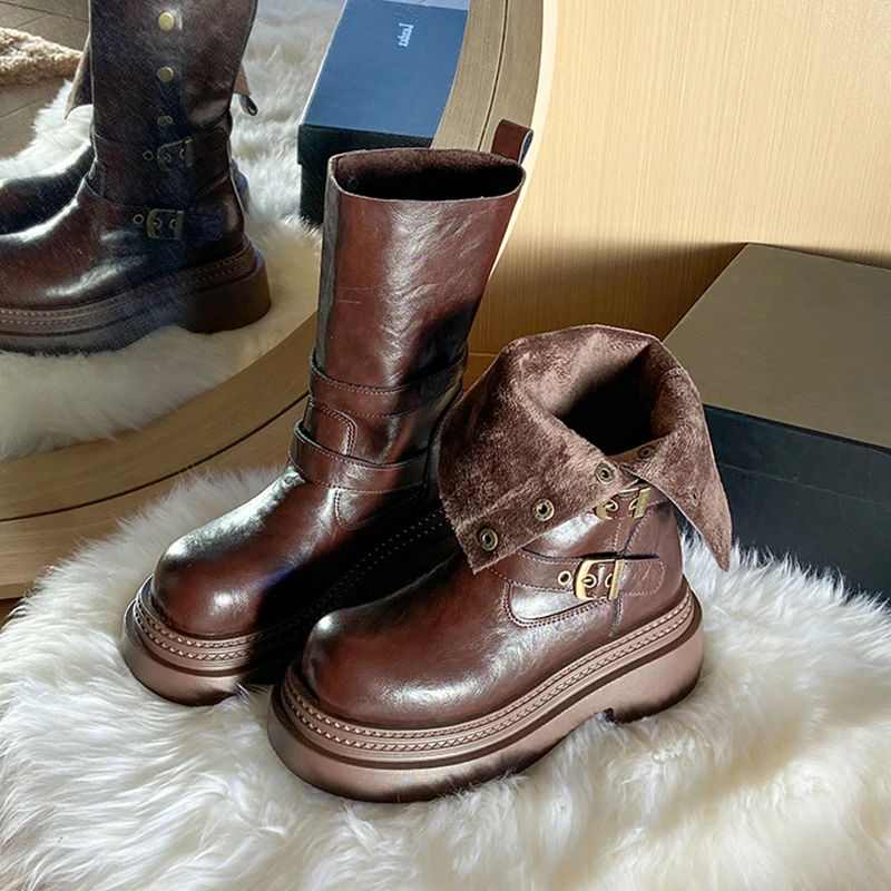 

Дизайнерские женские ботинки на платформе с мехом, туфли до середины икры, готические ботинки челси, зима 2024, модная спортивная кожаная обувь, зимние сапоги Mujer