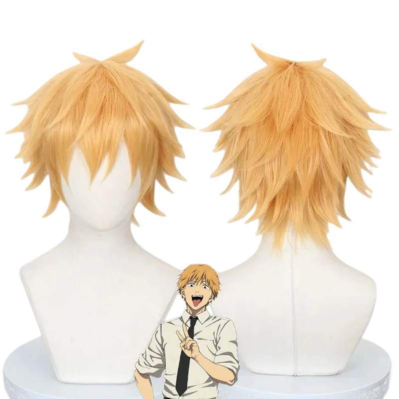 Anime Chainsaw Denji Cosplay Wig Men Women Golden Short Hair Heat Resistant Synthetic Wig Halloween Party Prop