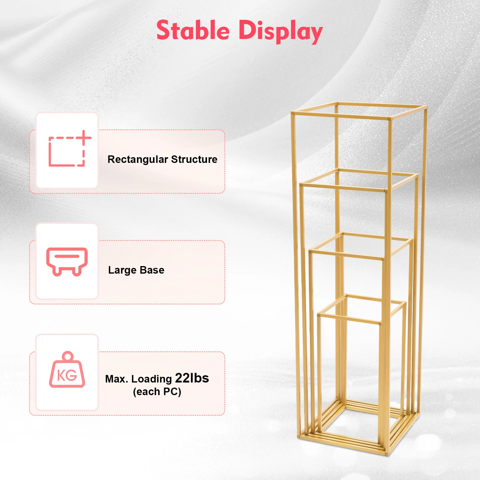 4Pcs Wedding Flower Stand Set, Gold Metal Column Rack Floor Geometric Display Stand Wedding Centerpieces Party Prop Decor Holder