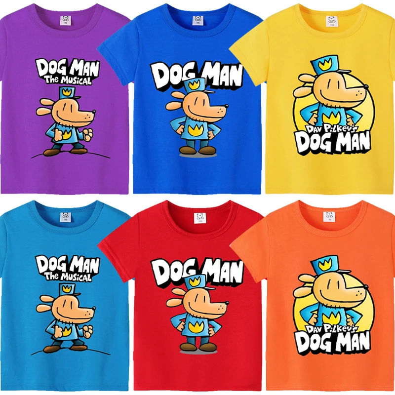 New Dog Man Children T-shirts Cute Cartoon Figure Printed T-shirt Kawaii Baby Boys Casuals Short Sleeves Tops 2025 Kids Clothes