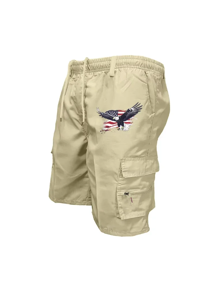 AliExpress NONE Male Cargo Shorts Elastic Waist Cycling Shorts Multi-pockets Loose Work Short Pants Outdoor Sport Printed Casual Shorts