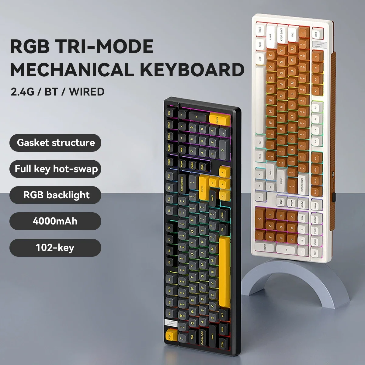 

Wireless Mechanical Gaming Keyboard with Spherical PBT Keycaps, Thocky Sound Profile, RGB Backlight,3-Mode Connectivity for PC
