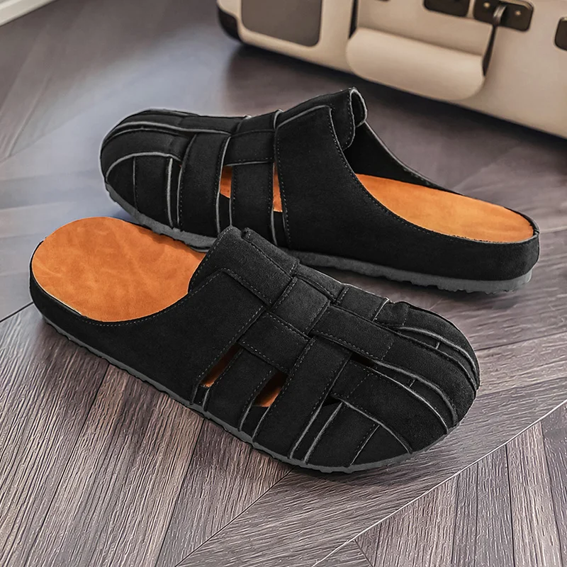 Men's Suede Clogs Soft Leather Mules Men New Summer Men Cork Sandals Comfort Slip On Unisex Clogs With Arch Support