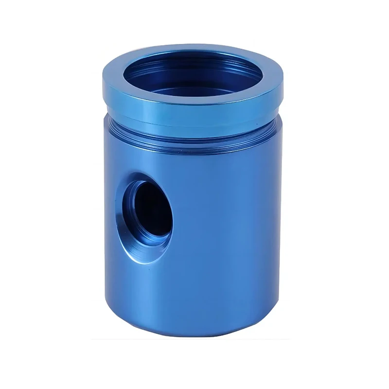 CNC custom machined blue anodized aluminum alloy special-shaped cylinder, precision connection sleeve, cylindrical mount