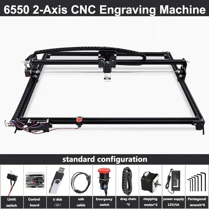 NEW Black 6550 2-Axis CNC Engraving Machine Work Area 65*50cm 20w Laser Engraver With Emergency Stop For Cut Wood Carve Metal