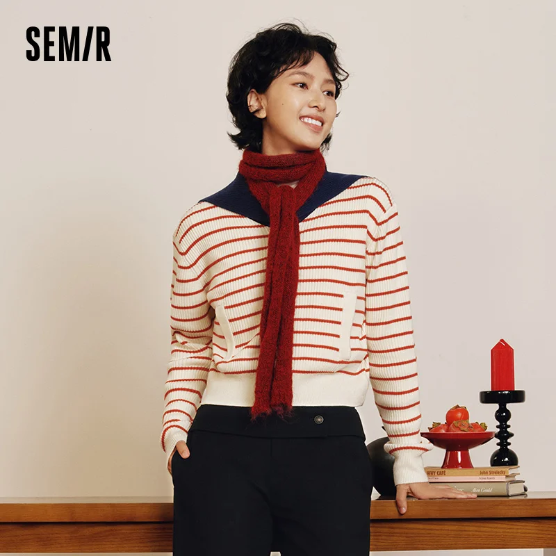 Semir Knitted Cardigan Women Short Style Spring 2025 New Spring Literary and Artistic Loose Striped Shirt Girly Style