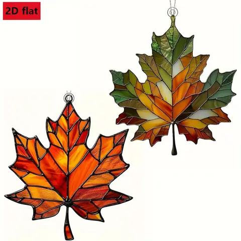 2D Flat,Thanksgiving Acrylic Maple Leaf Light Catcher, Classic Autumn Celebration Home & Door Decor,Christmas & New Year Gifts