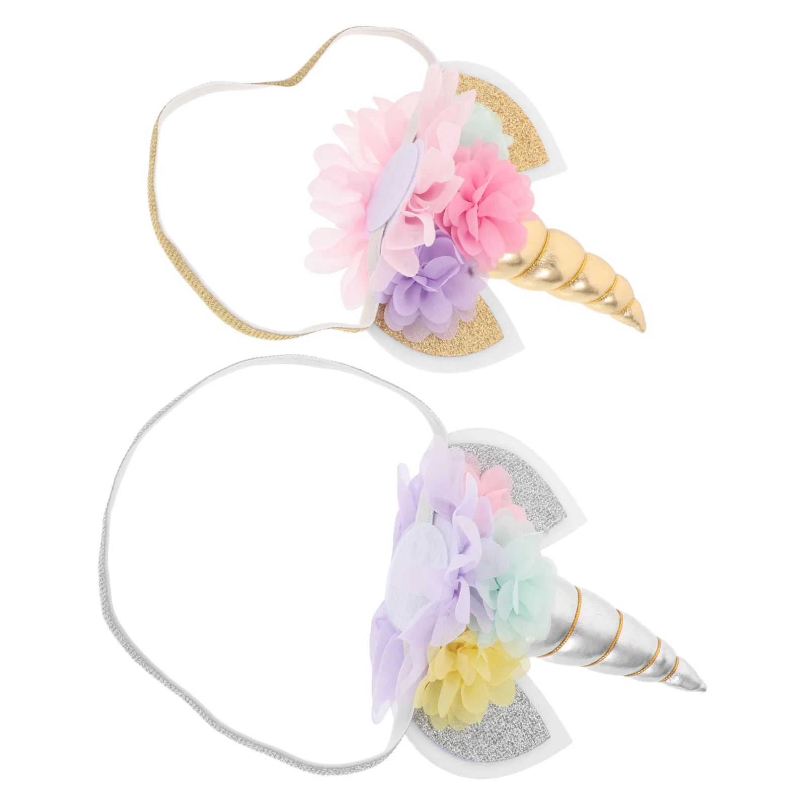 

2Pcs Kids Headband Elastic Cat Ear Flower Spiral Horn Glitter Birthday Festival Cosplay Hairbands Floral Horn Headband