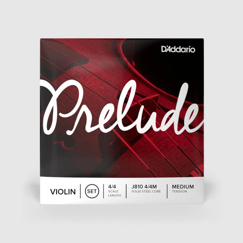Juego de cuerdas para violín D\'Addario Prelude J810 E-A-D-G 4 cuerdas Núcleo de acero sólido Extremo de bola de tensión media disponible en tamaño
