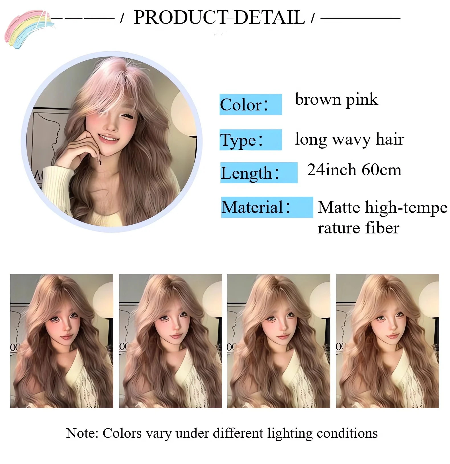 Pink Brown Wig Long Wavy Wigs Fujiwara Mozi Rose Whispering Net Red Sweet Atmosphere Feeling Wig Female Synthetic Headband Wigs