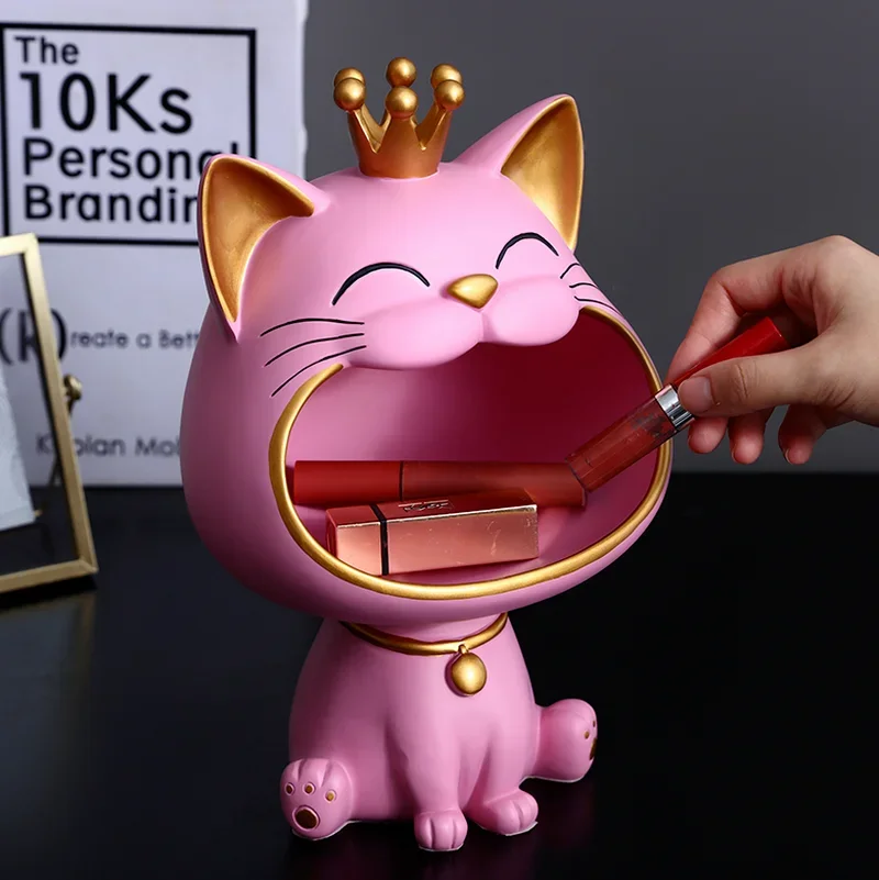 

European Lucky Cat Resin Home Decoration Storage Ornaments Entrance Key Storage Living Room Bedroom Home Lovely Holiday Gift