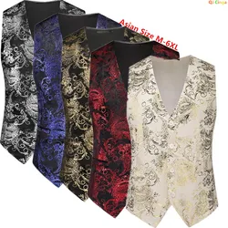 2026 Men's Red Sleeveless Suit Vest, Korean Slim Hot Stamping Printed Vests, Silver Blue Beige Waistcoat, Asian Size M-6XL