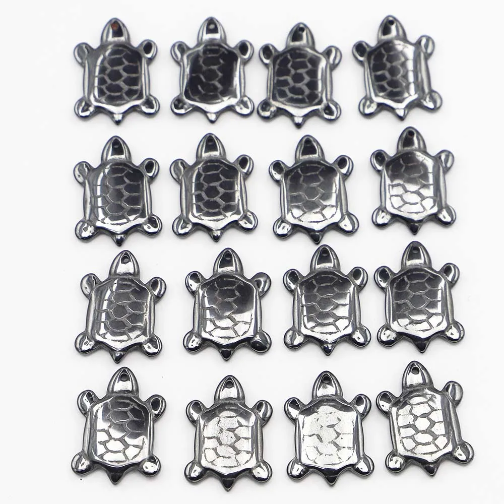 

24Pcs No Magnetic Hematite Turtle Pendant Charm Meditation Spiritual for Men Necklace Jewelry Making Extra 25x19x3mm Wholesale