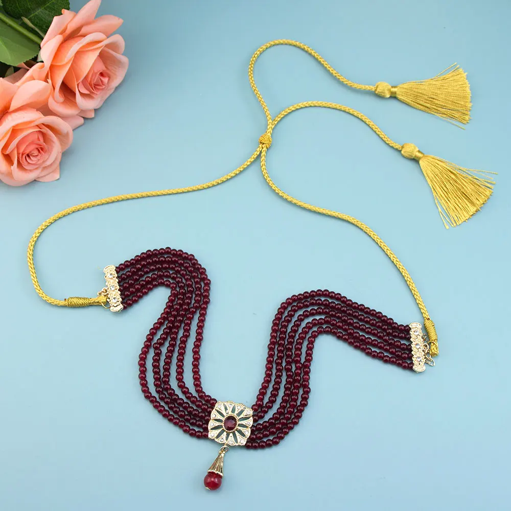 Poyasa สายรัดผมสไตล์โมร็อกโกสร้อยคอลูกปัดแท้สำหรับผู้หญิงสายคล้องคอปรับได้เครื่องประดับแต่งงานเจ้าสาวอาหรับ