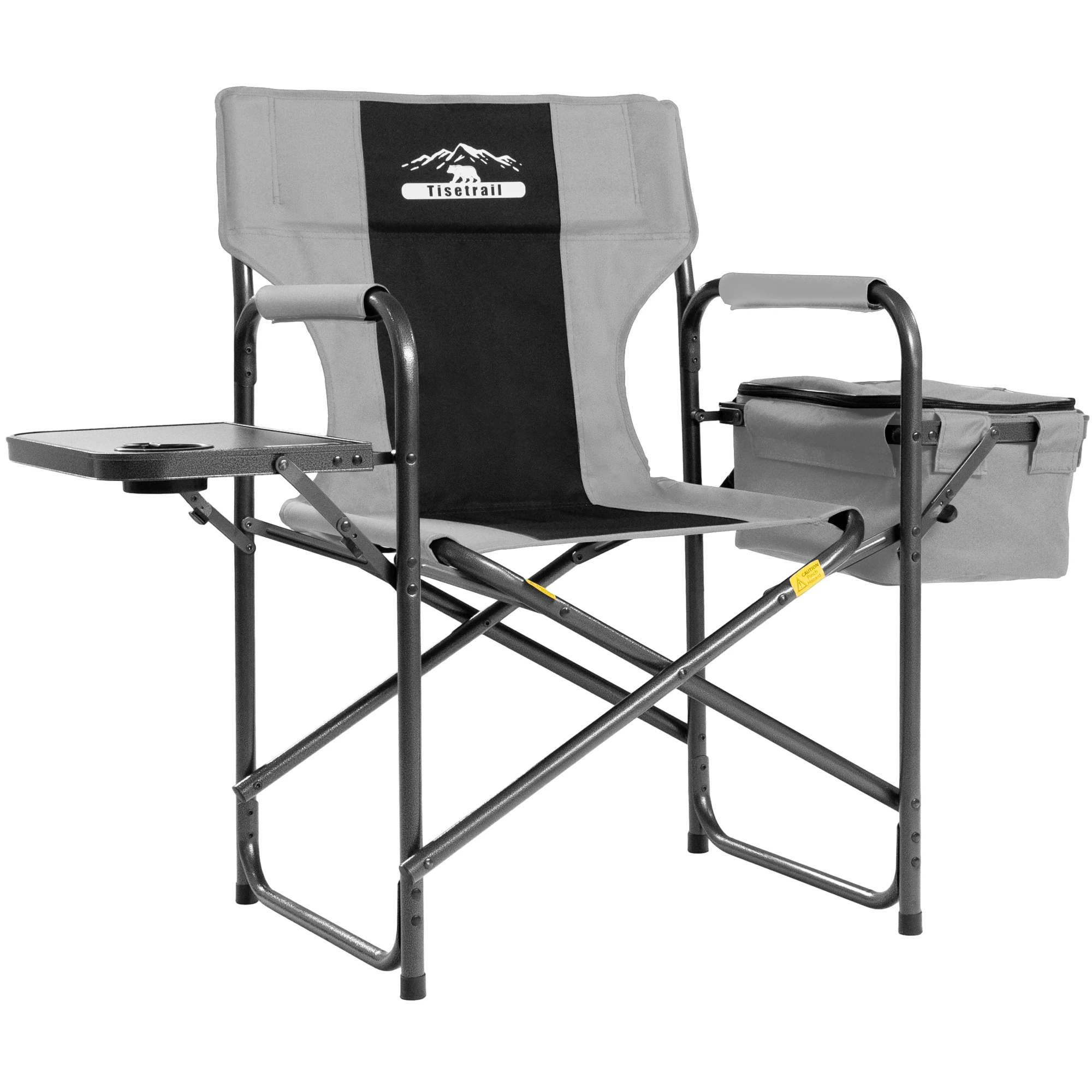 Tisetrail Director Camping Chair with Cooler Bag Camping Directors Chair with Foldable Side Tray Outdoor Lawn Chair Gray&Black