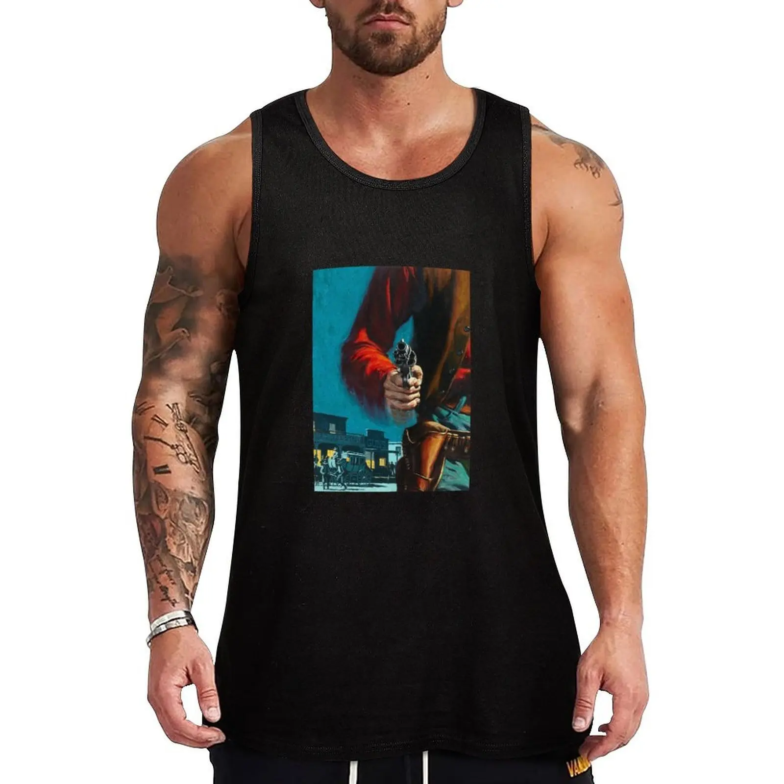 Vintage Old West Gunslinger Cowboy Tank Top Trendy Print Tank Top Fashion Graphic Sleeveless Top
