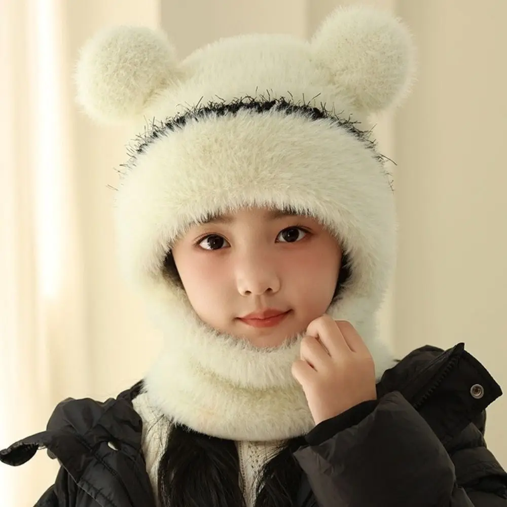 

Coldproof Scarf Mask Integrated Hat Warm Lining Cartoon Children Windproof Hooded Hat Neck Warmer Soft Windproof Hood