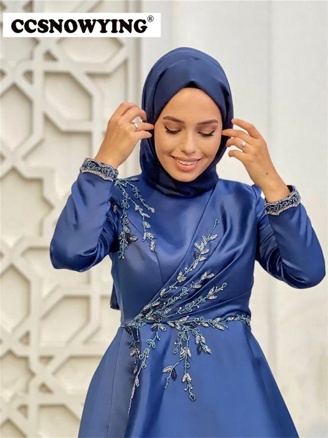 Royal Blue Full Sleeve Muslim Evening Dresses High Neck Islamic Formal Party Gown Women Arabic Kaftan Appliques Robe De Soiree AliExpress