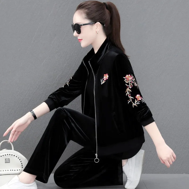 3pcs Autumn Winter Women Sportswear Tracksuit Velvet Loose Jacket+sweatshirt+pant Running Jogger Fitness Gym Workout Casual Set