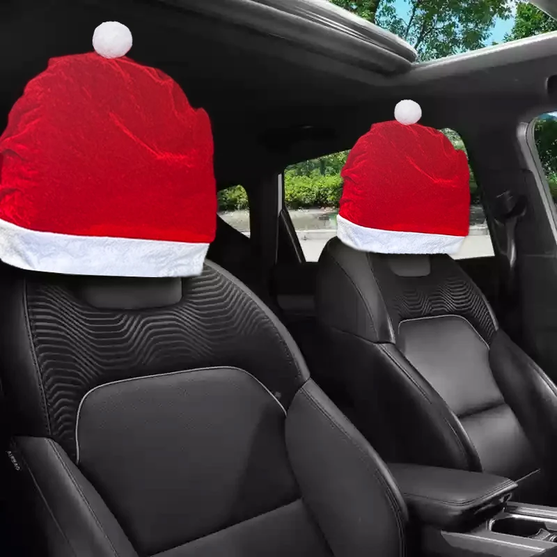 Christmas Car Seat Hat Headrest Solid Color Cover Christmas Car Seat Protection Christmas Decor New Year Navidad Noel Supplies