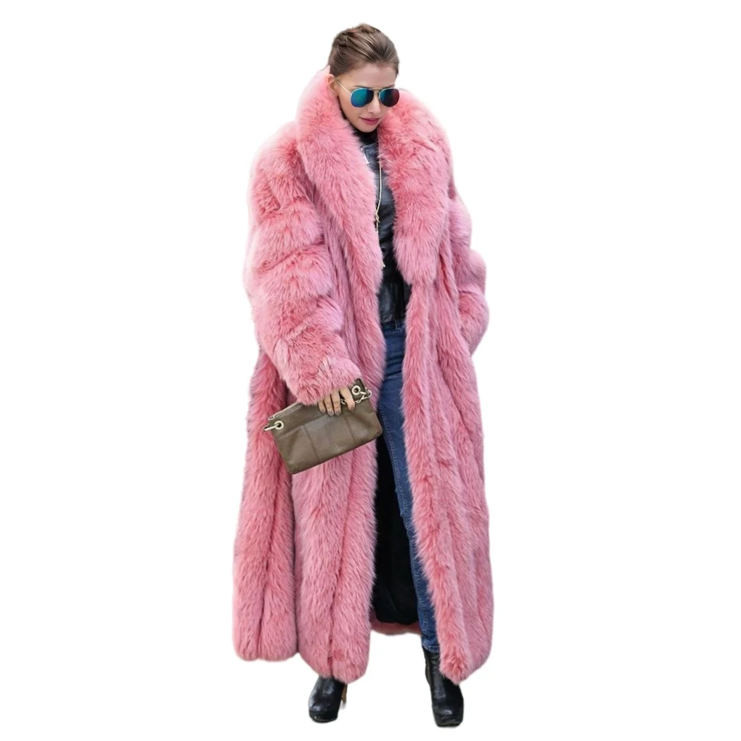 New Faux Fur Coat Women's Pink Thick Warm Long Environmental Fur Faux Fur Coat