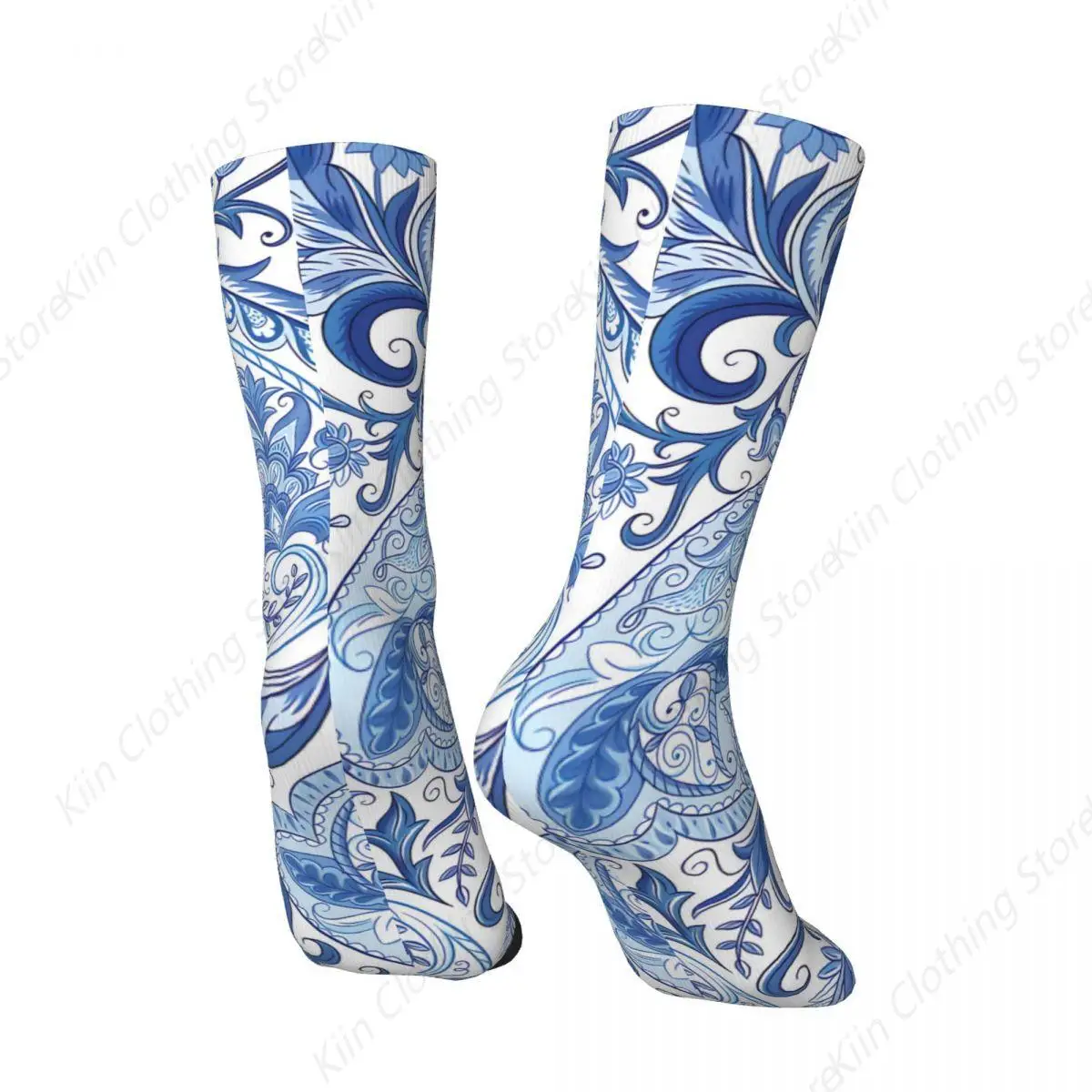 Engraçado meias masculinas azul paisley design vintage harajuku paisley estilo rua casual padrão tripulação louco meia presente impresso